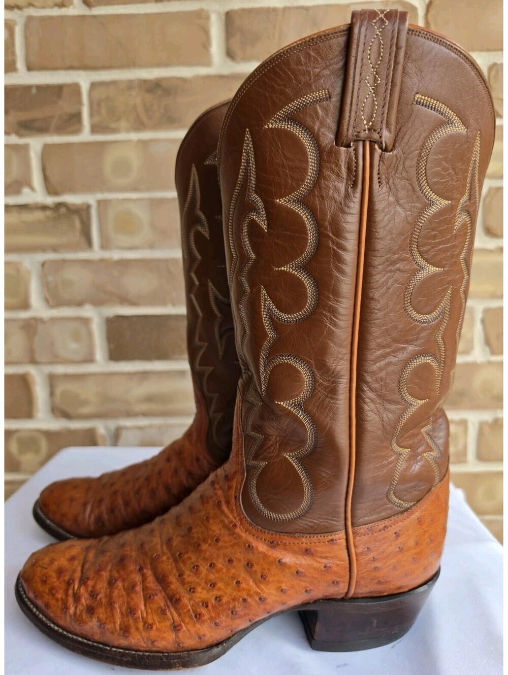 Vintage Tony Lama El Rey Full Quill Ostrich Cowboy Boots 11D Made in USA Brown